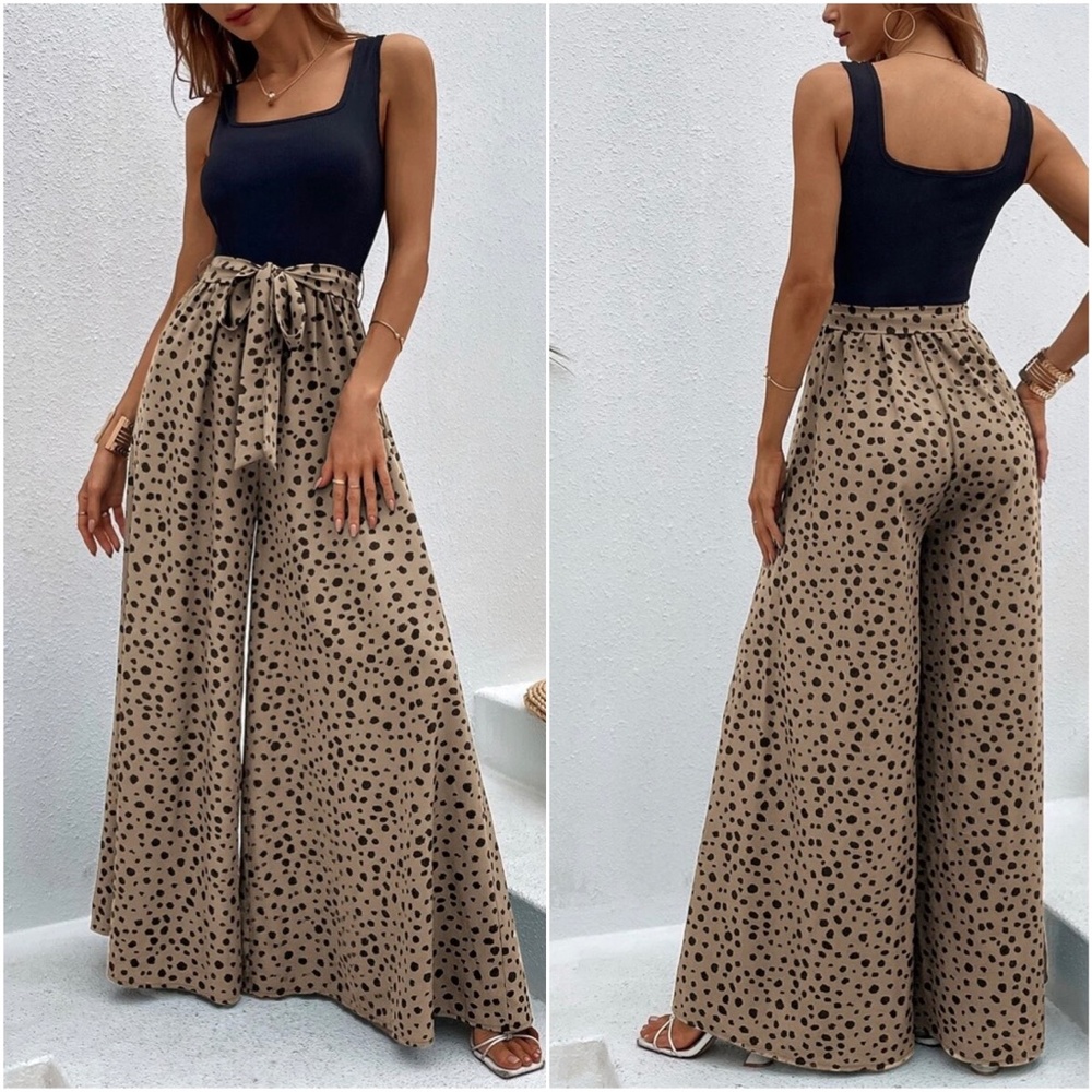 Boho Leopard Print Wide leg Jumpsuit RED OR GREEN - Picture 4 of 8